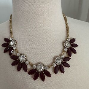 Stunning Gold, Crystal and burgundy/maroon Statement Necklace. J. Crew. Sparkle!
